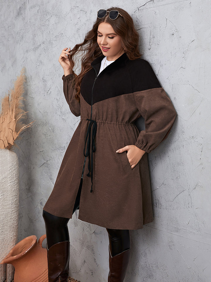 Plus Size Two-Tone Dropped Shoulder Trench Coat