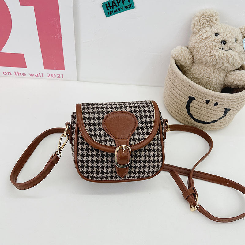 Small Woolen Plaid College Style Crossbody Bag