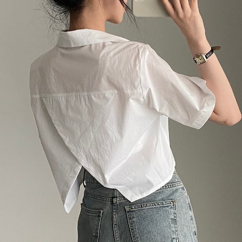 Niche Back Split Backless High Waist Short Shirt Top Female