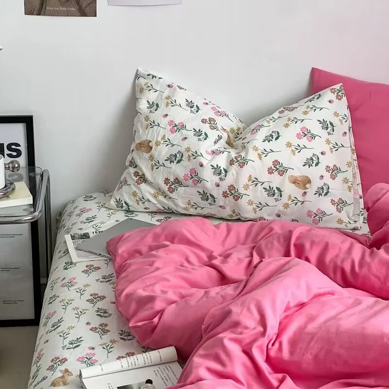 ins Nordic style floral bed sheet four-piece set quilt cover universal for four seasons single dormitory three-piece bedding