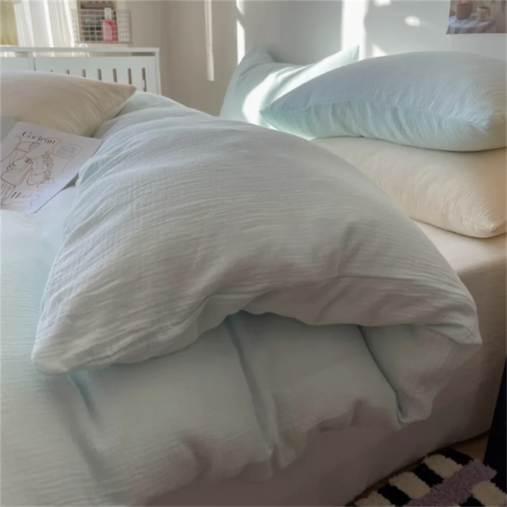 Ins Four Piece Set of Washed Cotton Striped Duvet Cover Set, Simple Bed Sheets, and a Three Piece Set for Student Dormitories