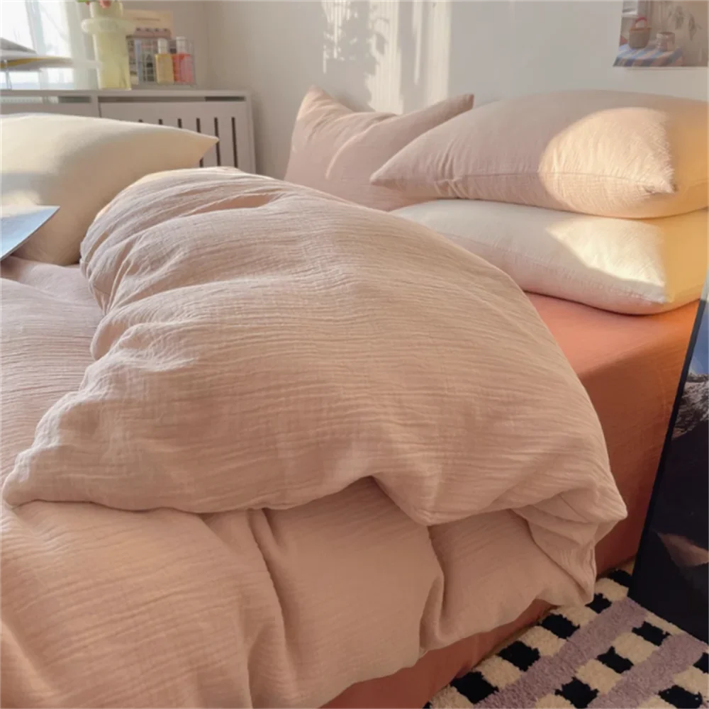 Ins Four Piece Set of Washed Cotton Striped Duvet Cover Set, Simple Bed Sheets, and a Three Piece Set for Student Dormitories