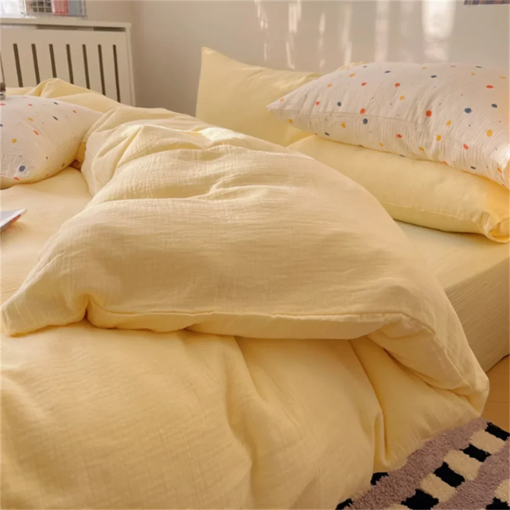 Ins Four Piece Set of Washed Cotton Striped Duvet Cover Set, Simple Bed Sheets, and a Three Piece Set for Student Dormitories