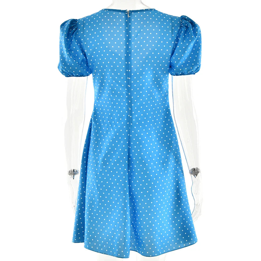 Short Sleeve Tie Up Polka Dot A-Line Mini Dress