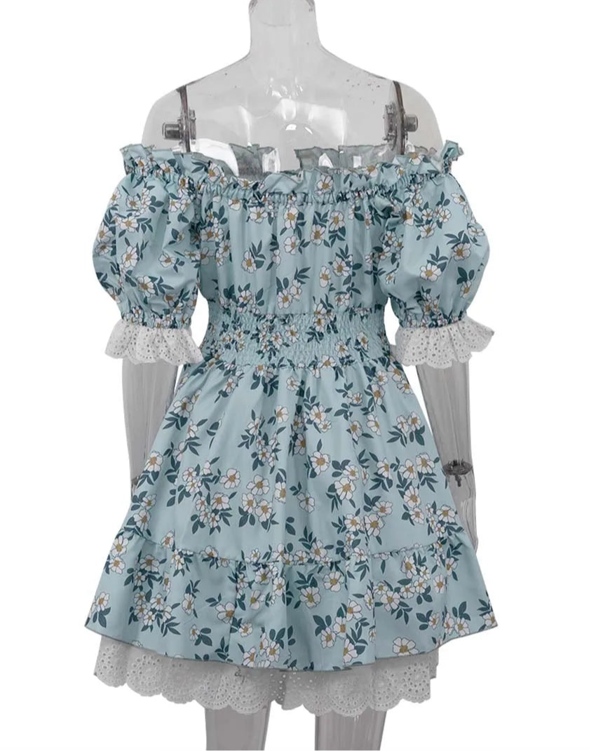 Puff Sleeve Tie Up Elastic Puff Sleeve Mini Dress