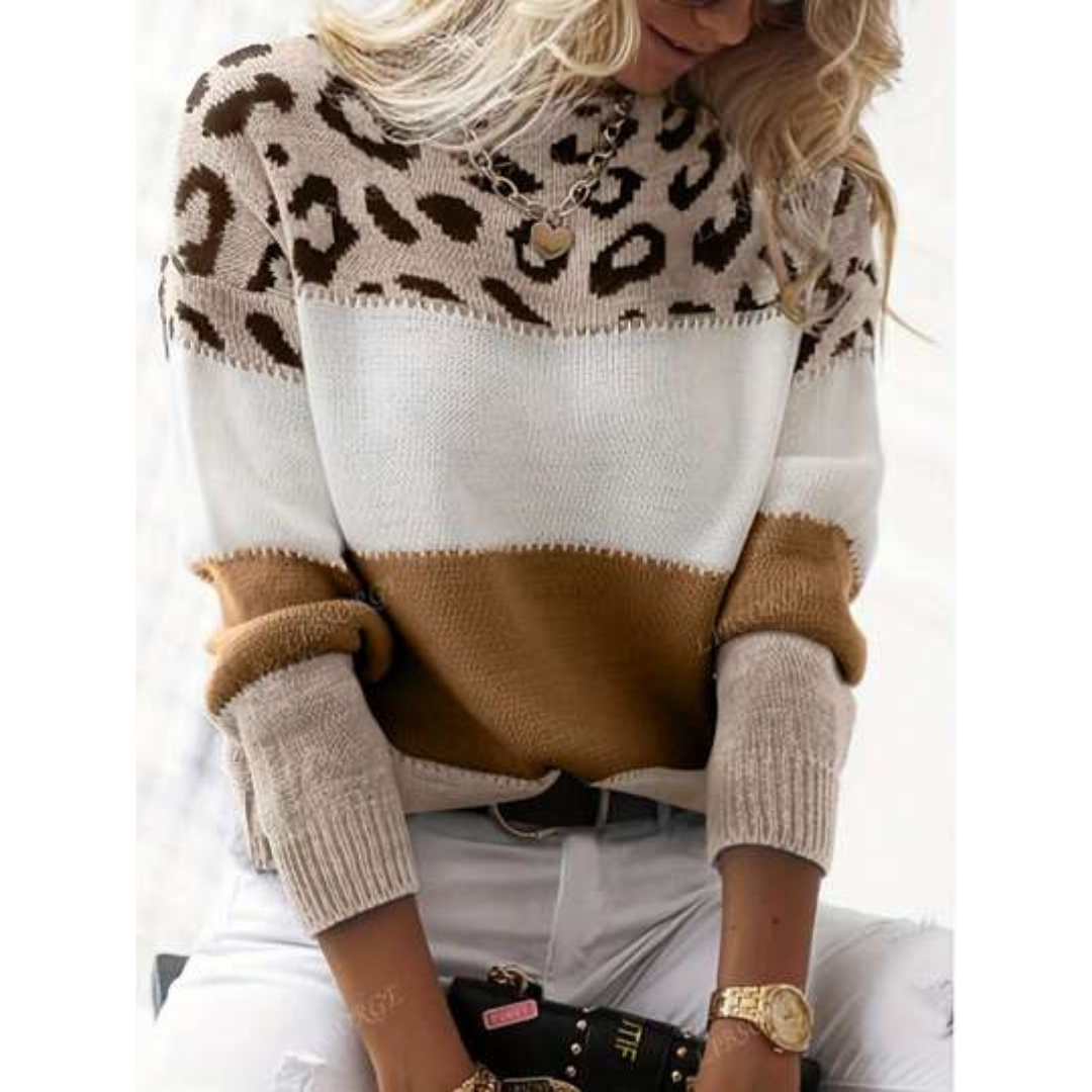 Leopard Print Knit Sweater for Women