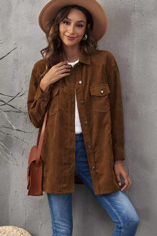 Women's Corduroy Lapel Button Loose Casual blouse