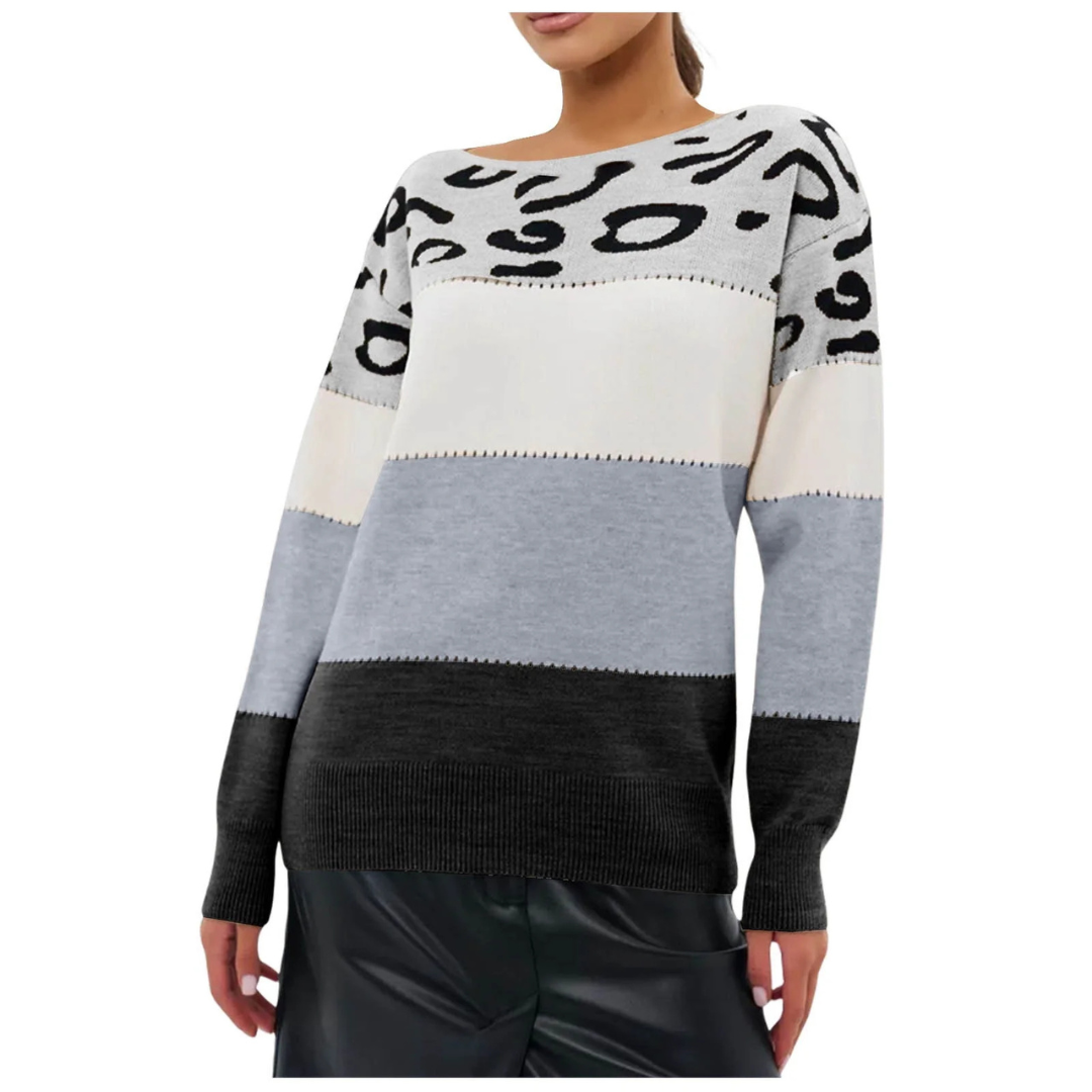 Leopard Print Knit Sweater for Women