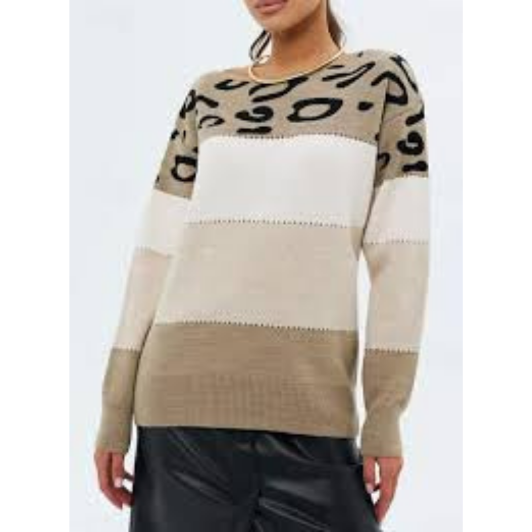 Leopard Print Knit Sweater for Women