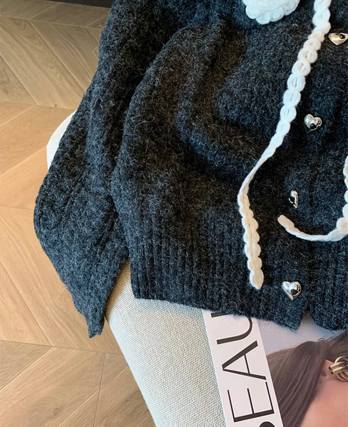 Black Knit Peter Pan Collar Cardigan
