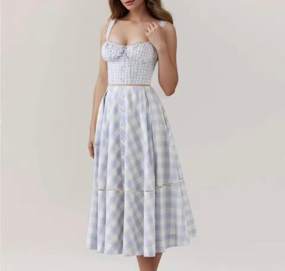 Patchwork Spliced Tie Up Strap Maxi Dress