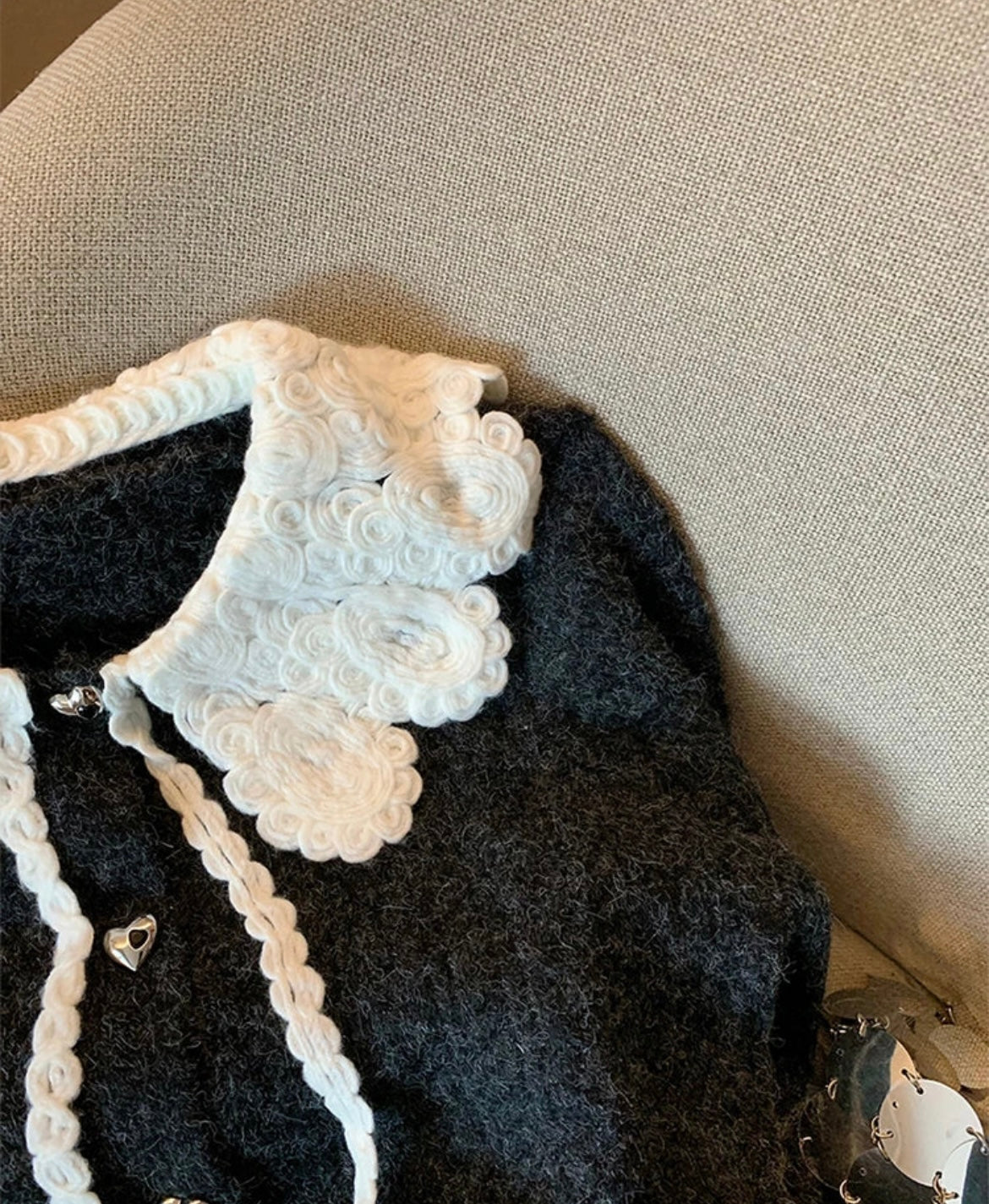 Black Knit Peter Pan Collar Cardigan