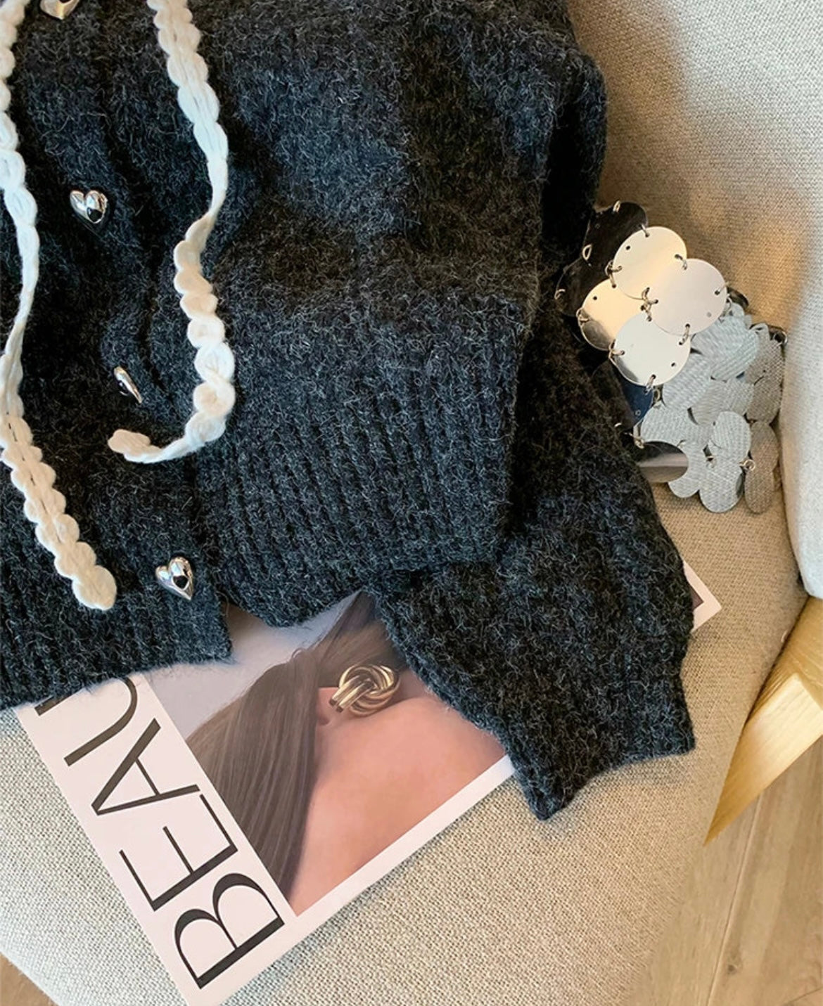 Black Knit Peter Pan Collar Cardigan