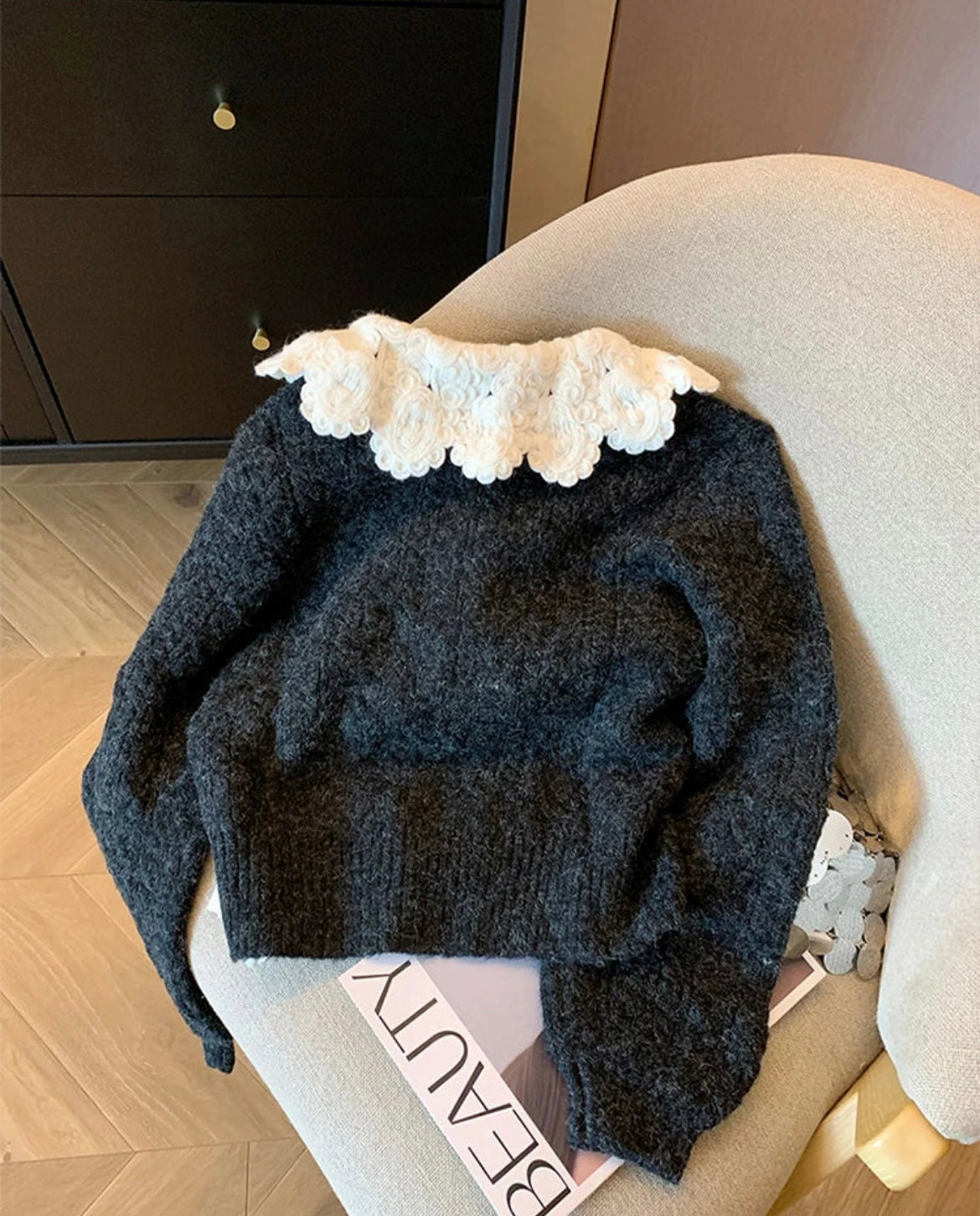 Black Knit Peter Pan Collar Cardigan