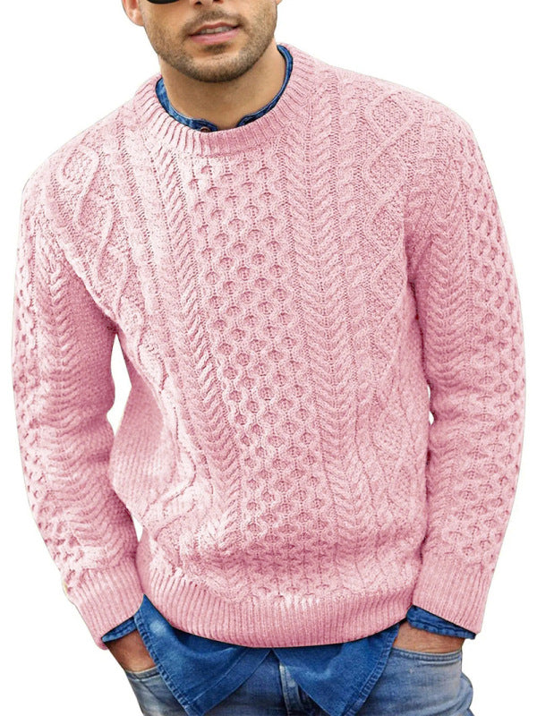 Men's Round Neck Pullover Knitted Cable Sweater