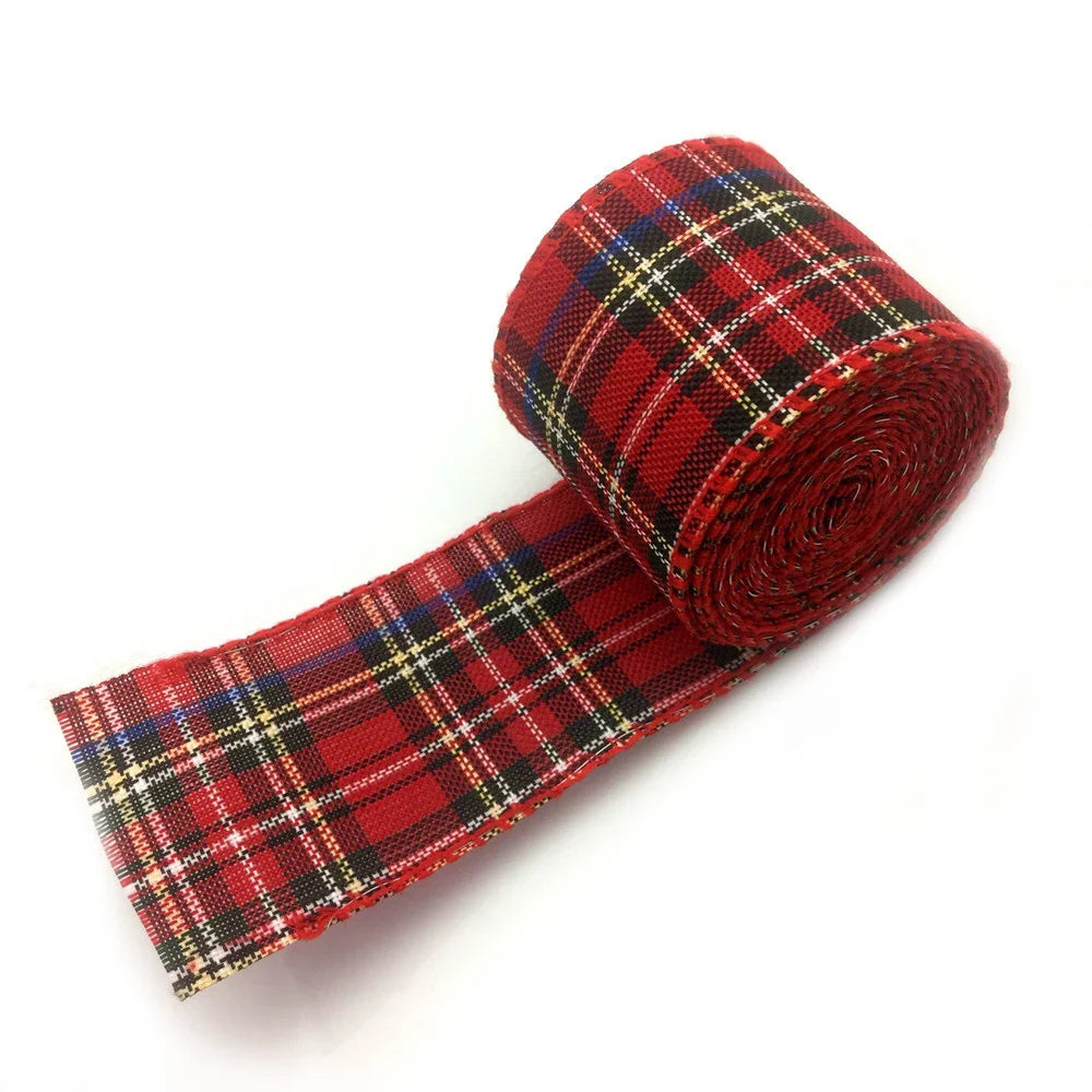 6M/Roll Craft Ribbon Imitation Hemp Ribbon Wire Wire Edge Linen Ribbon Christmas Decoration Red and Green Snowflake Plaid Ribbon