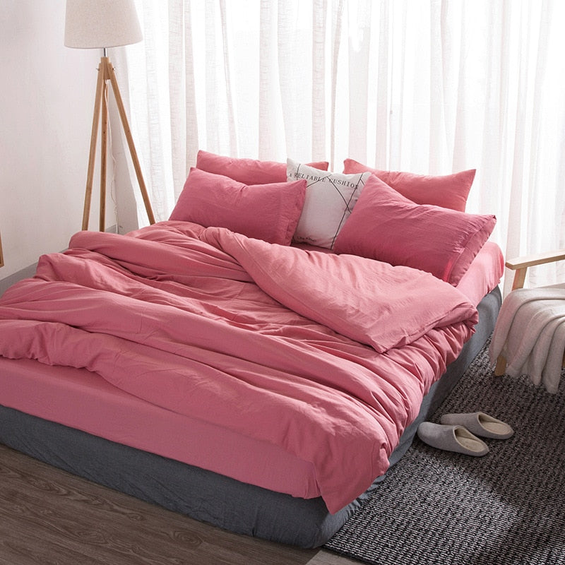 Product Solid Color 3/4 Pcs Bedding Set Microfiber Bedclothes Navy Blue Gray Bed Linens Duvet Cover Set Bed Sheet