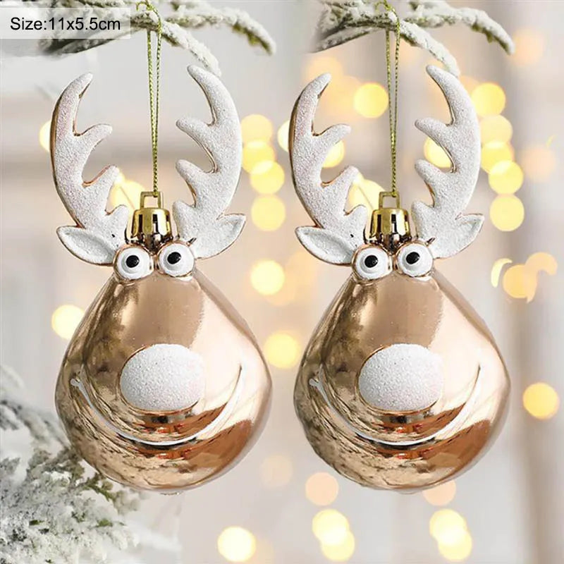 2pcs Elk Christmas Balls Ornaments Xmas Tree Hanging Bauble Pendant  Christmas Decorations for Home New Year Party Navidad