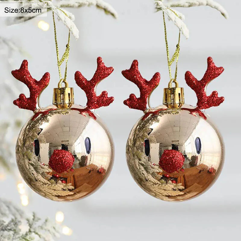 2pcs Elk Christmas Balls Ornaments Xmas Tree Hanging Bauble Pendant  Christmas Decorations for Home New Year Party Navidad