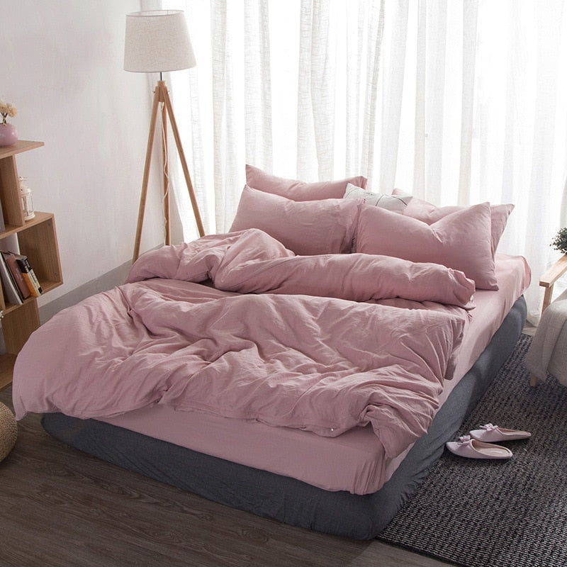 Product Solid Color 3/4 Pcs Bedding Set Microfiber Bedclothes Navy Blue Gray Bed Linens Duvet Cover Set Bed Sheet