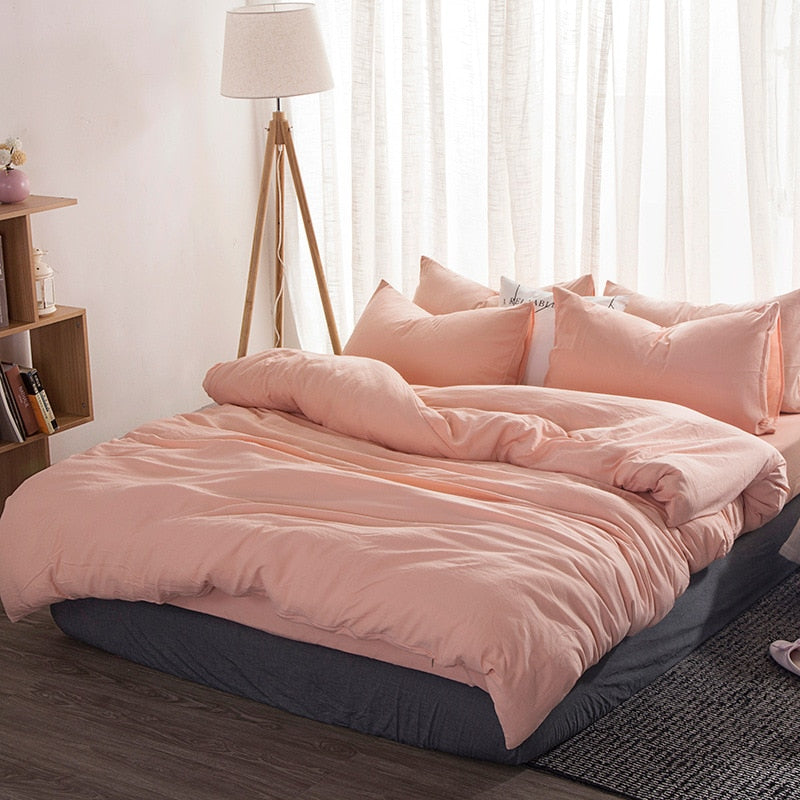 Product Solid Color 3/4 Pcs Bedding Set Microfiber Bedclothes Navy Blue Gray Bed Linens Duvet Cover Set Bed Sheet