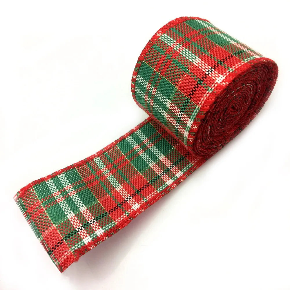 6M/Roll Craft Ribbon Imitation Hemp Ribbon Wire Wire Edge Linen Ribbon Christmas Decoration Red and Green Snowflake Plaid Ribbon