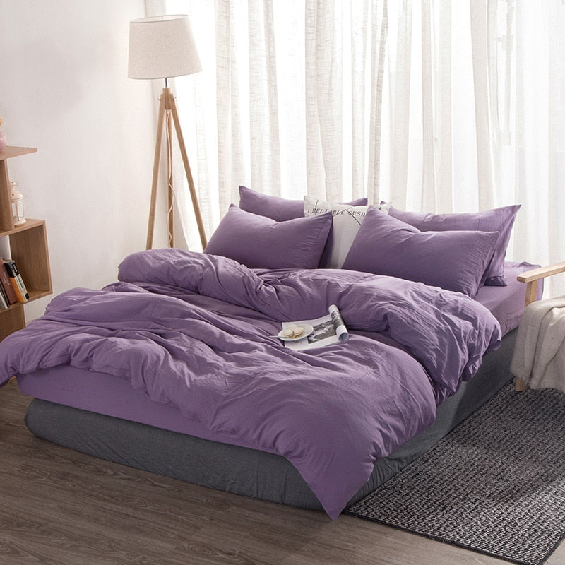 Product Solid Color 3/4 Pcs Bedding Set Microfiber Bedclothes Navy Blue Gray Bed Linens Duvet Cover Set Bed Sheet