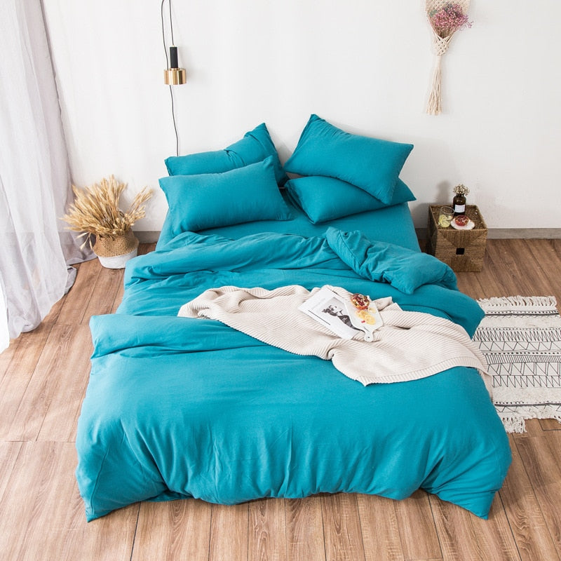 Product Solid Color 3/4 Pcs Bedding Set Microfiber Bedclothes Navy Blue Gray Bed Linens Duvet Cover Set Bed Sheet