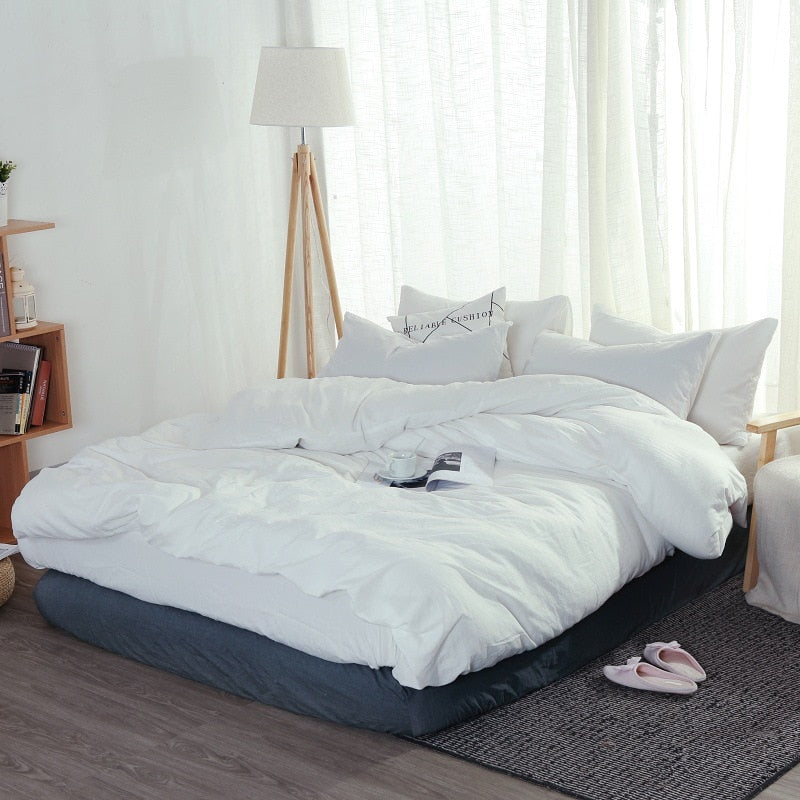 Product Solid Color 3/4 Pcs Bedding Set Microfiber Bedclothes Navy Blue Gray Bed Linens Duvet Cover Set Bed Sheet