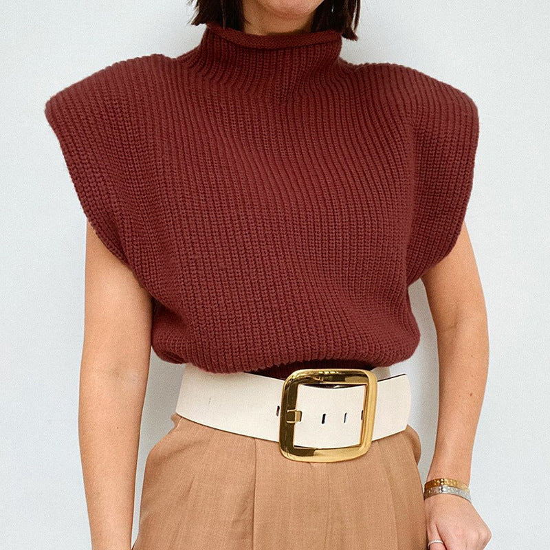 Solid Color Sexy Turtleneck Short-Sleeved Sweater Top