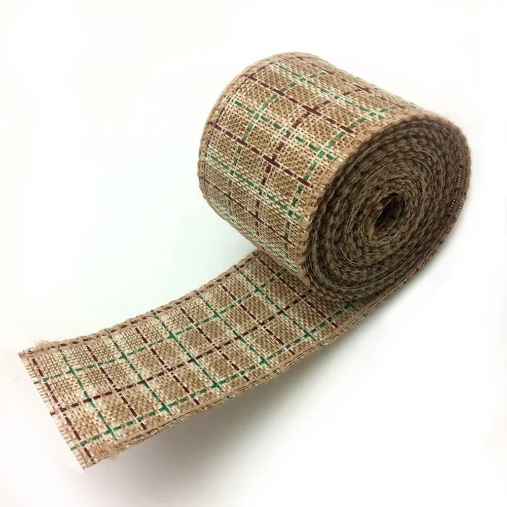 6M/Roll Craft Ribbon Imitation Hemp Ribbon Wire Wire Edge Linen Ribbon Christmas Decoration Red and Green Snowflake Plaid Ribbon