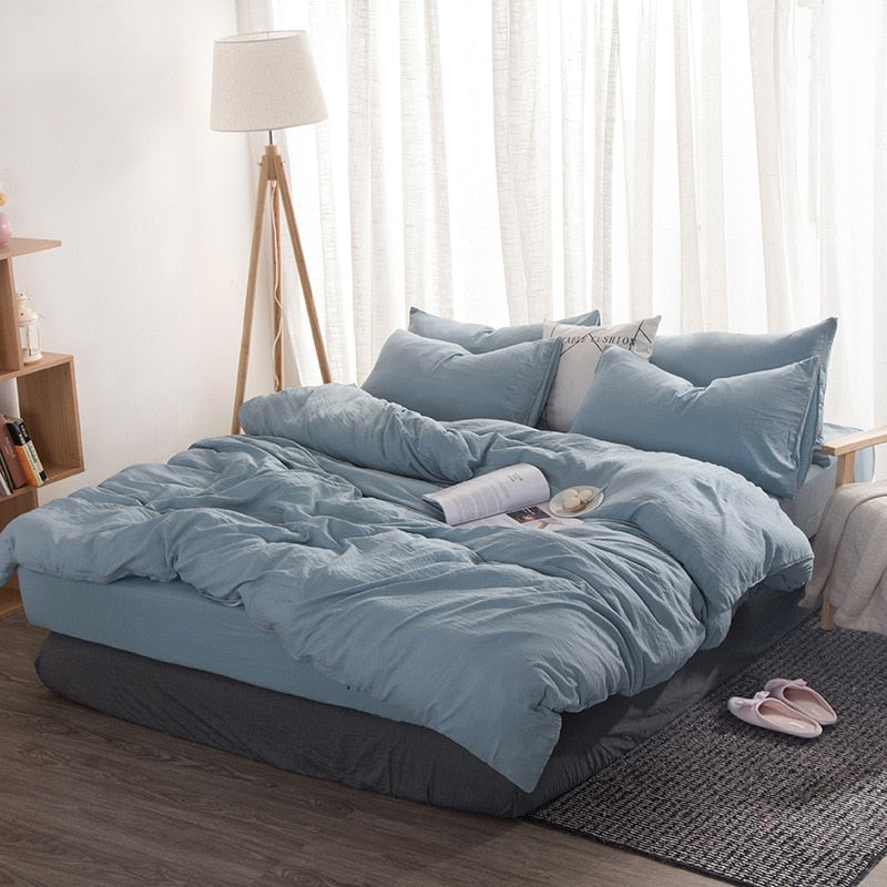 Product Solid Color 3/4 Pcs Bedding Set Microfiber Bedclothes Navy Blue Gray Bed Linens Duvet Cover Set Bed Sheet