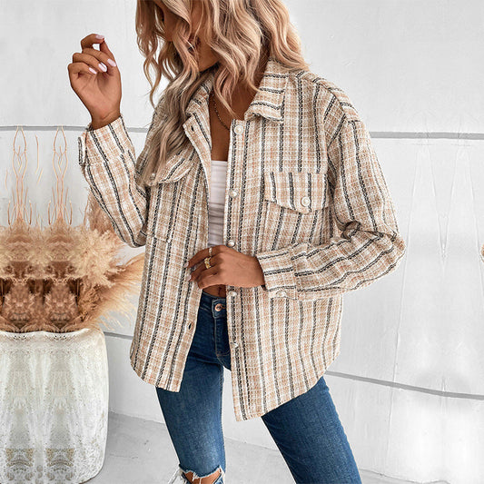 Women's Autumn and Winter Long-Sleeved Plaid Shirt