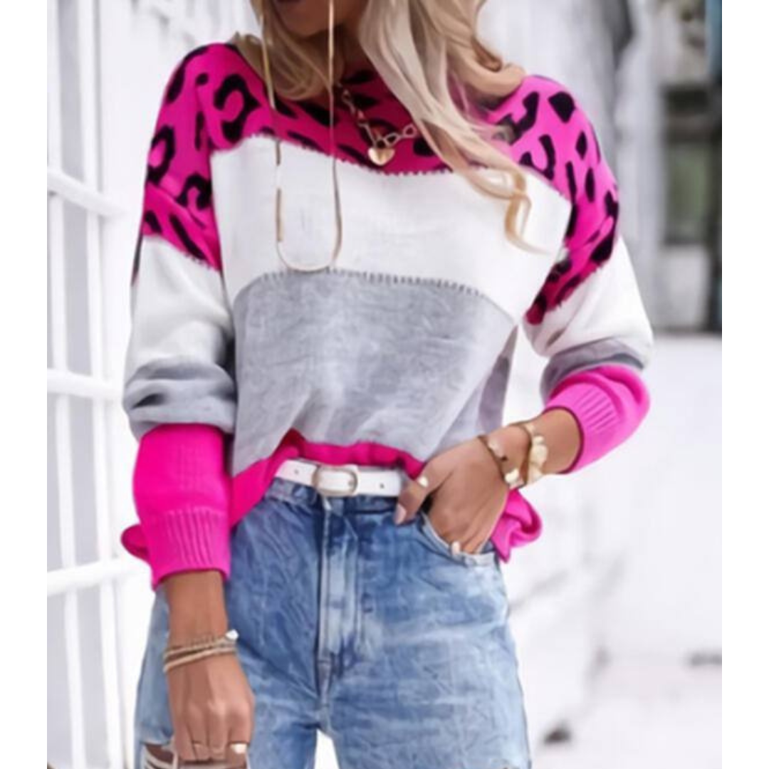 Leopard Print Knit Sweater for Women