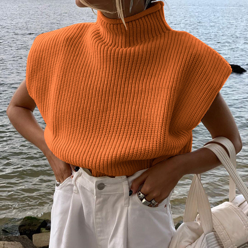 Solid Color Sexy Turtleneck Short-Sleeved Sweater Top