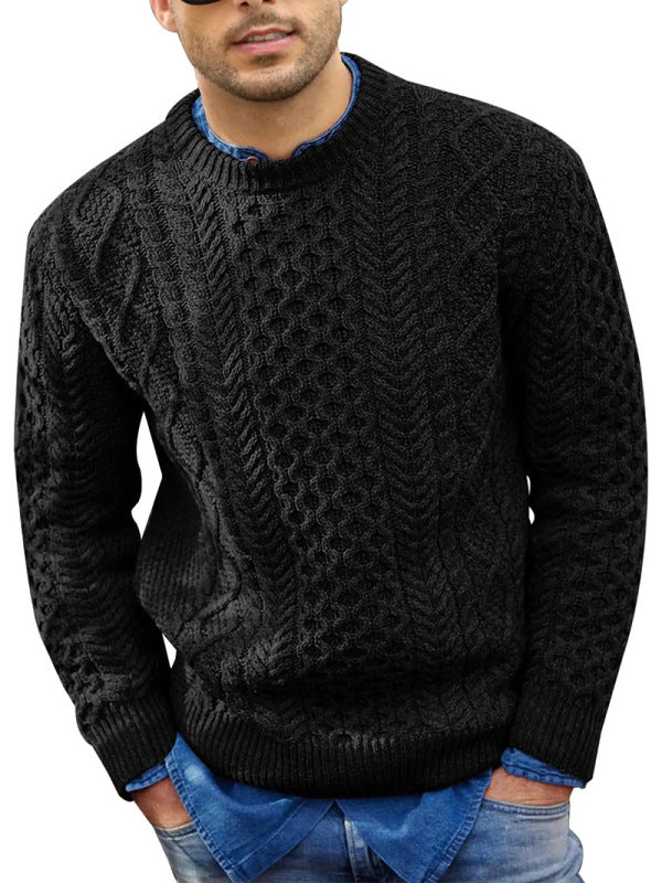 Men's Round Neck Pullover Knitted Cable Sweater