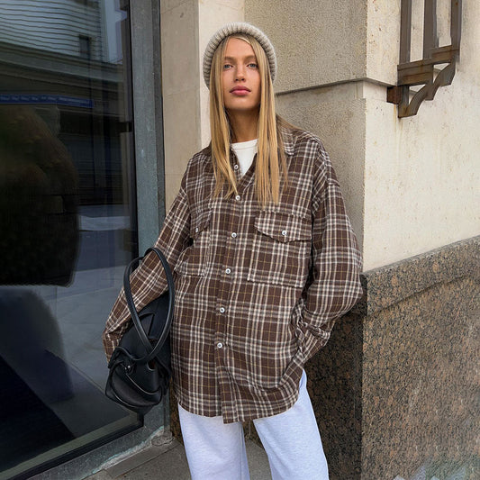 Oversized Plaid Shirt Jacket For Women