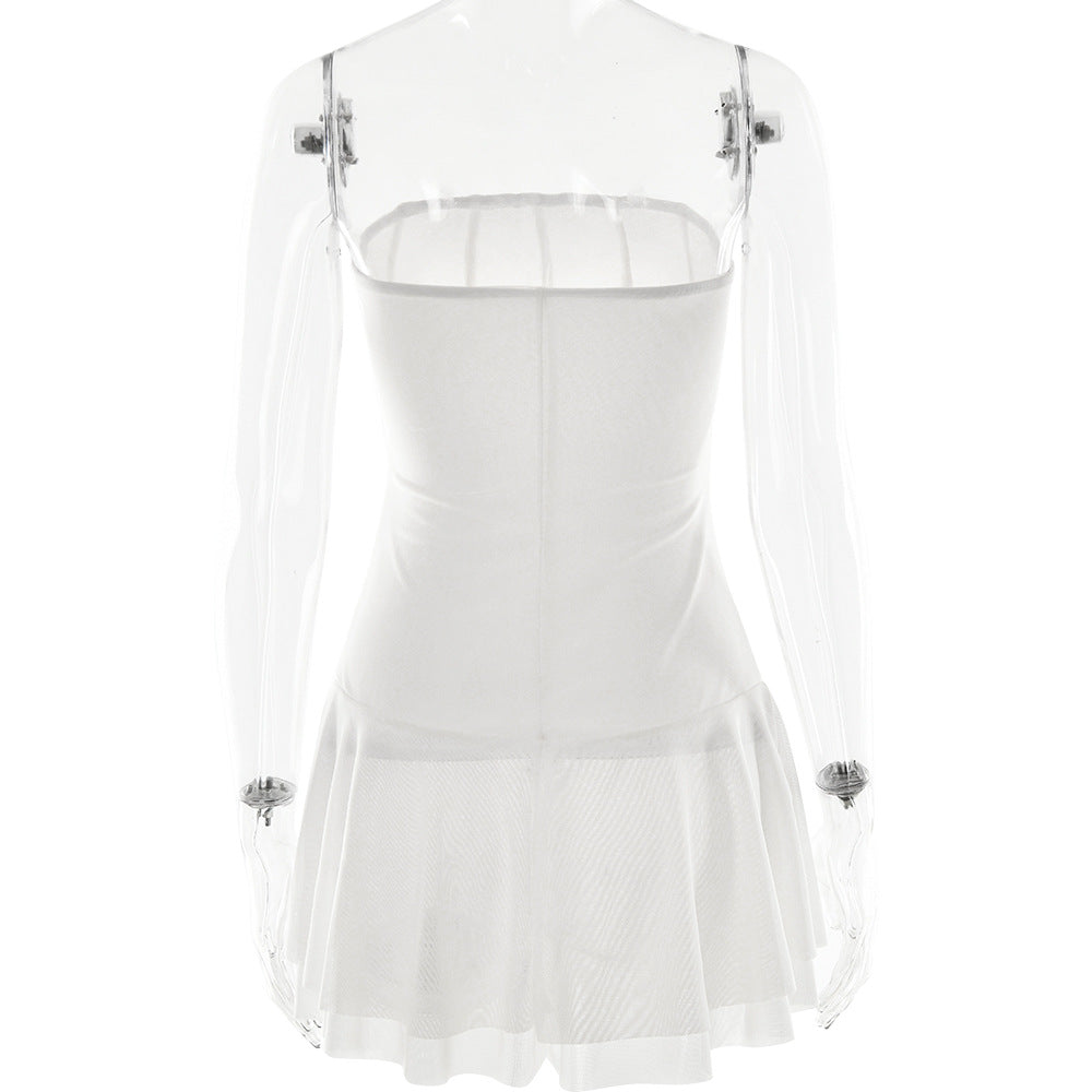 Mesh Corset Solid Micro Mini Dress