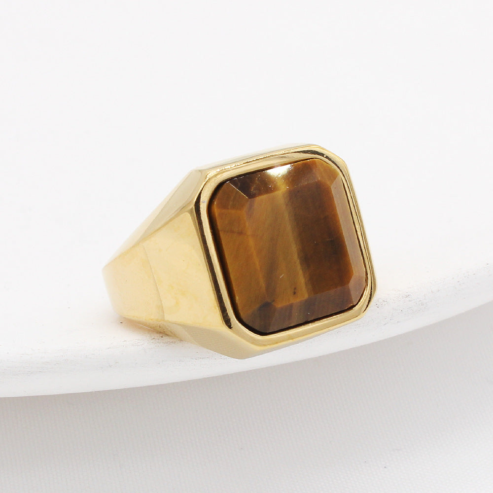 Men's Fashion Simple Square Gem Tiger Eye Ring