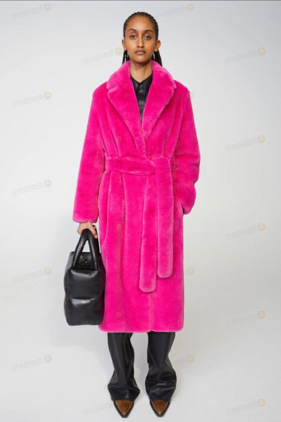 Long Rabbit Fur Mink Overcoat Thickened Fleece Coat