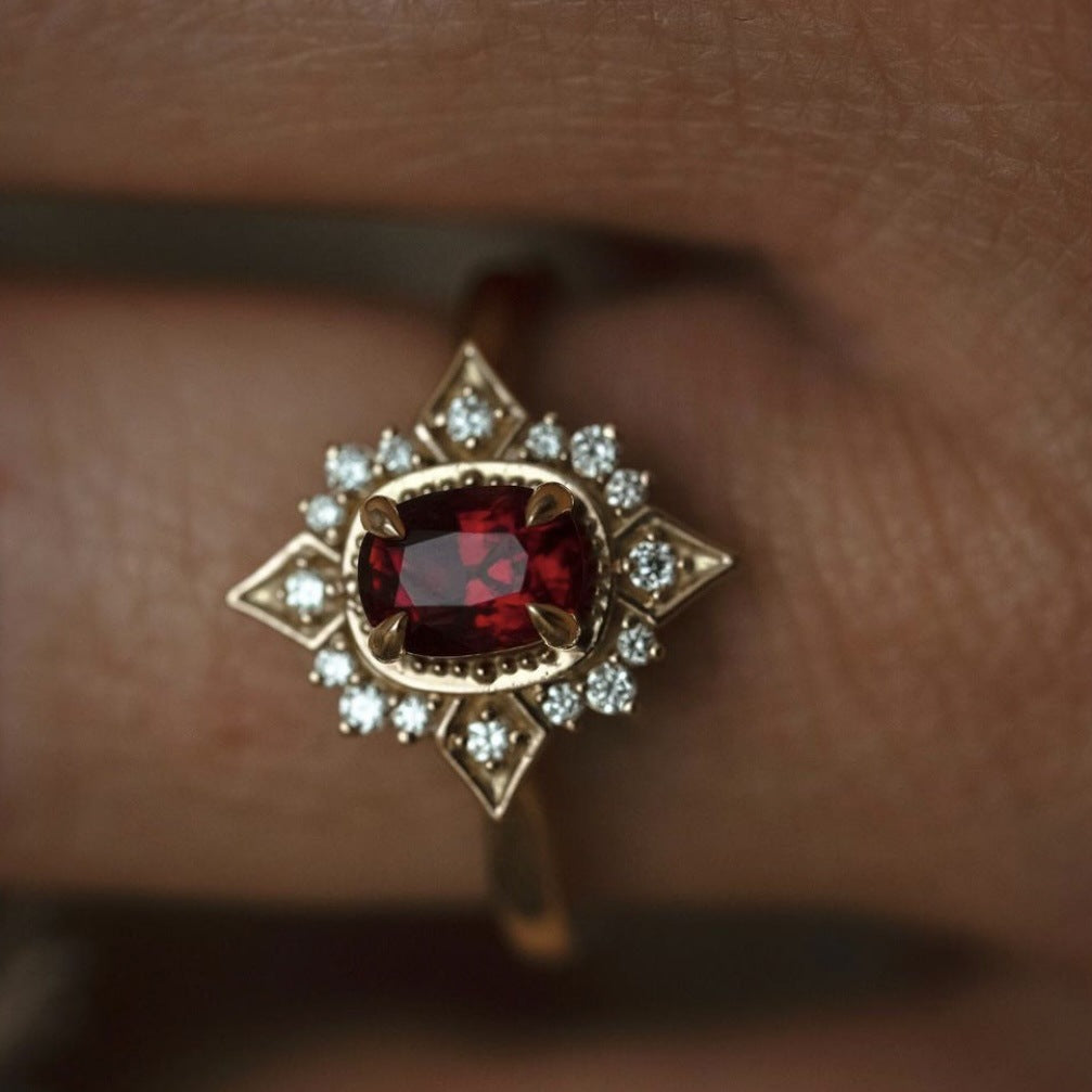 Red Vintage Alloy Inlaid Zircon Ring For Women