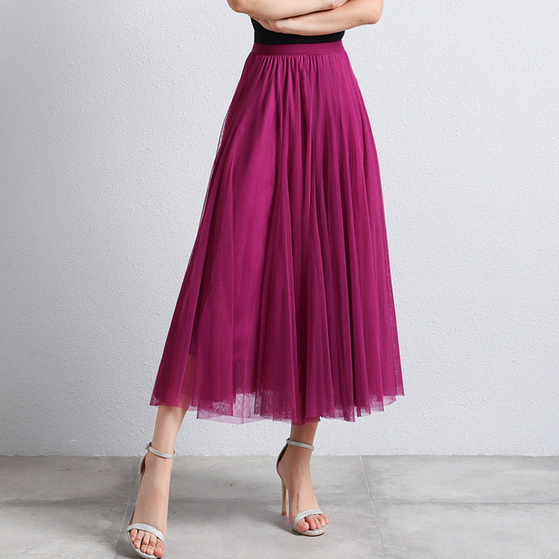 Slimming A- Line Skirt Mesh Half-length Skirt