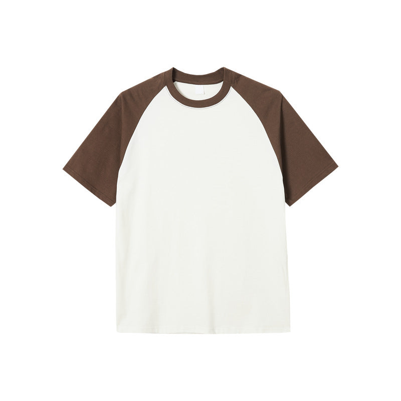 Cotton Contrast Color Short-sleeved Raglan Loose T-shirt