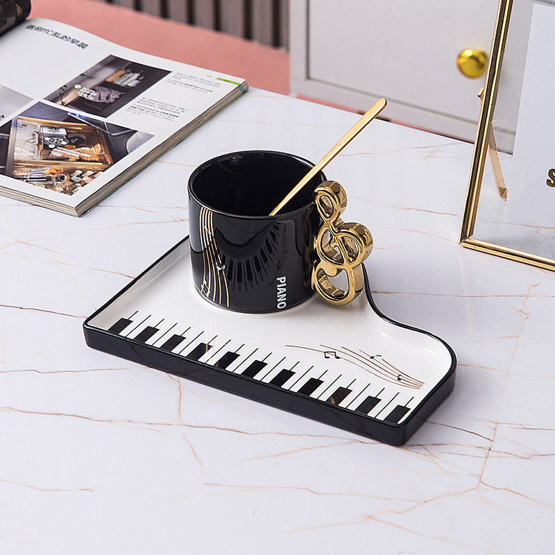 Piano Black And White Key Ceramic Coffee Mug Set