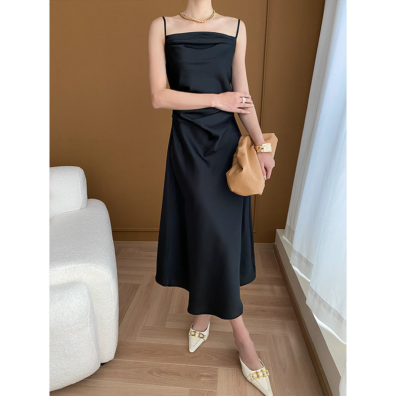 French Entry Lux High-grade Satin Waist Slimming Sling Dress