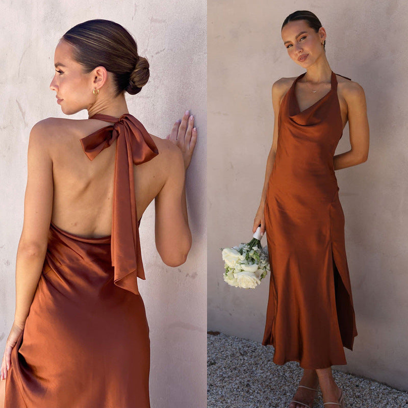 Sleeveless Slim Fit Long Split Backless Slip Dress