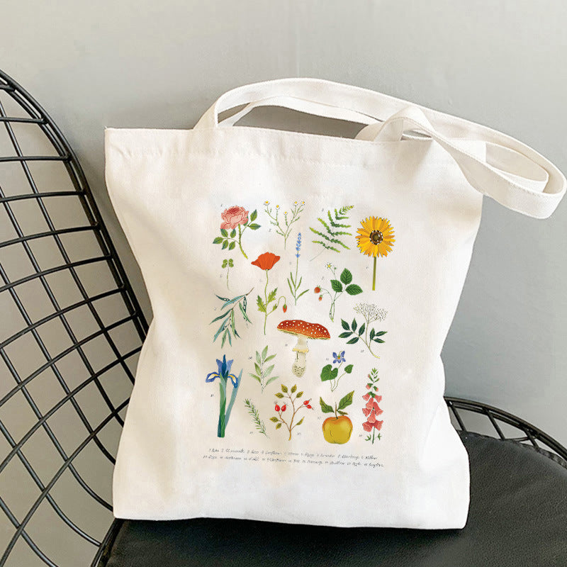 Mushroom Printed Canvas Bag With Personalized Creativity