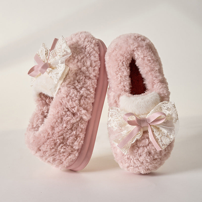 Cotton Slippers Women's Autumn And Winter Non-slip Bow