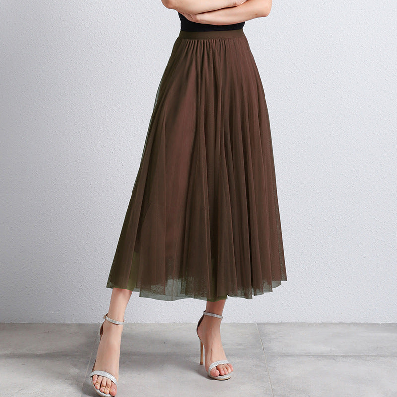 Slimming A- Line Skirt Mesh Half-length Skirt