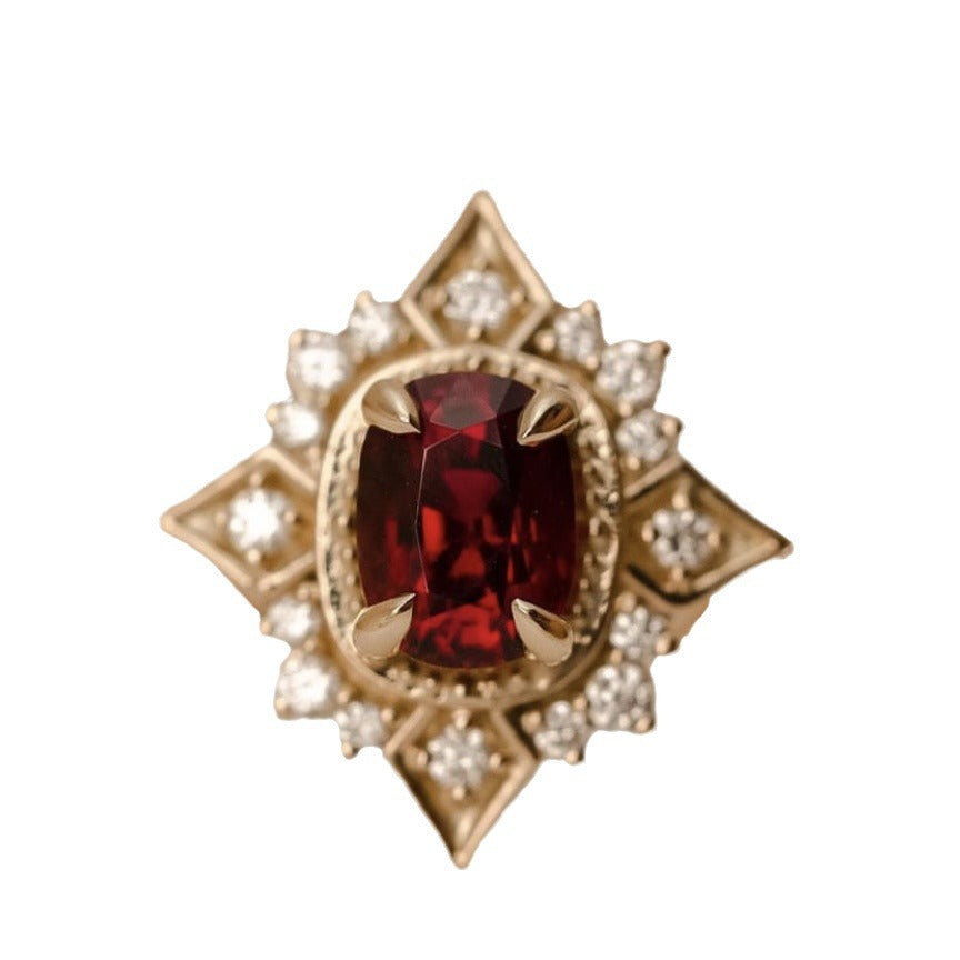 Red Vintage Alloy Inlaid Zircon Ring For Women